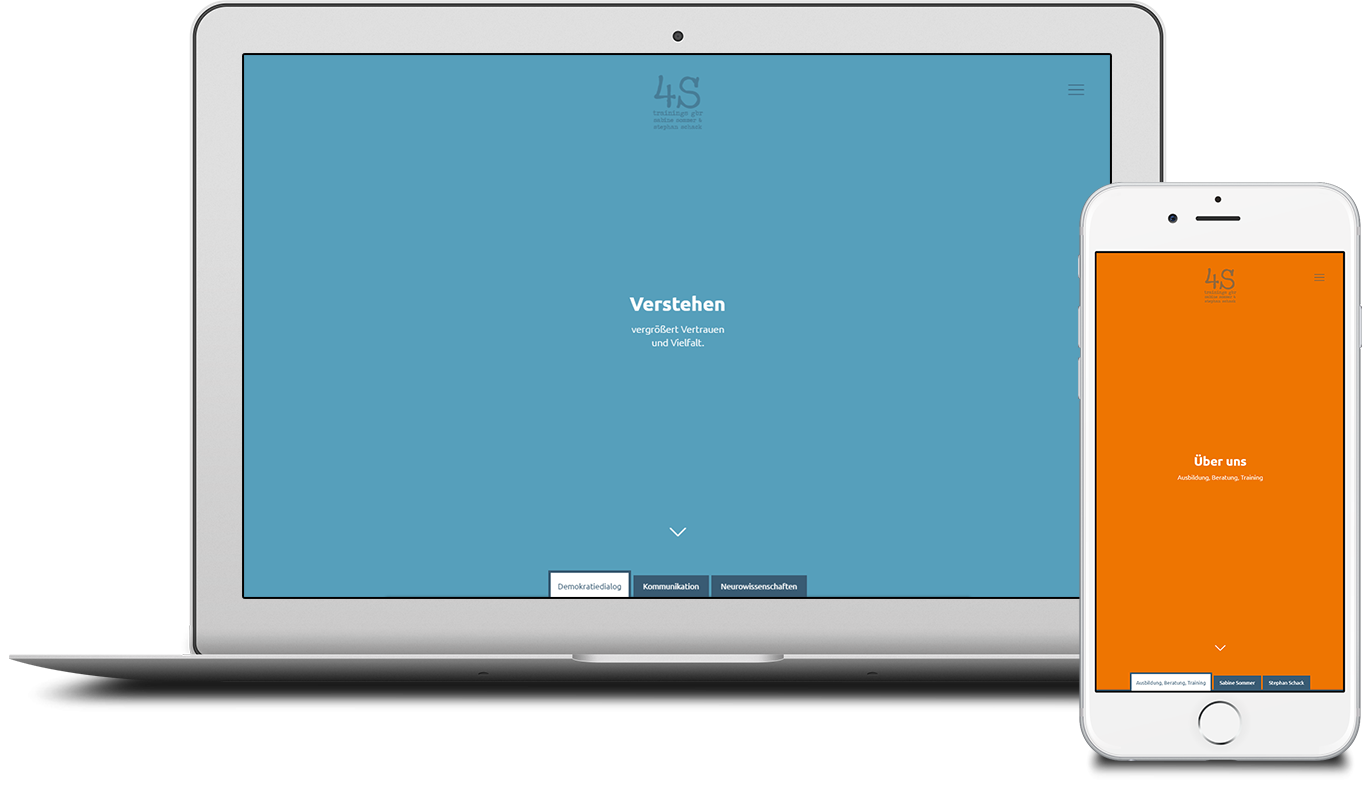 Screenshots der 4s trainingswebsite in einem Laptop und einem Smartphone